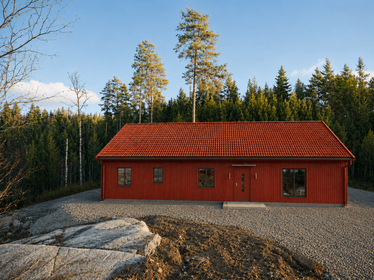 Final exterior visualization of a residential villa in Rimbo, Sweden
