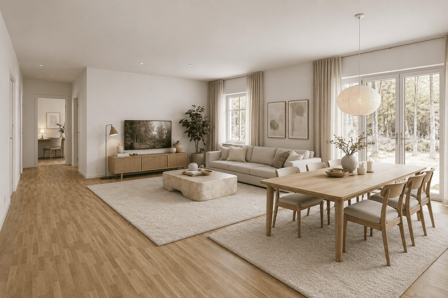 Final living and dining interior visualization