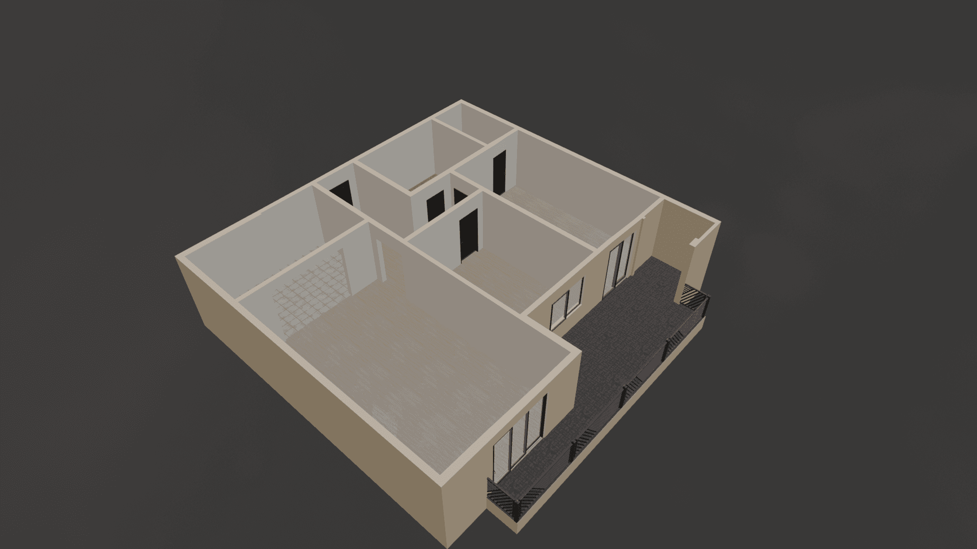 Developed architectural model with materials, windows and balcony