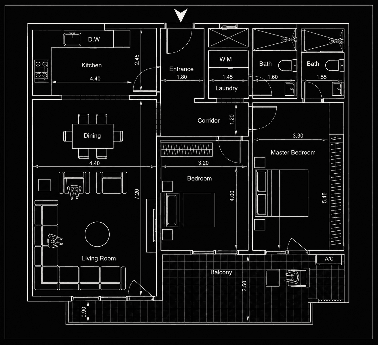 Original architectural floor plan for the residential section